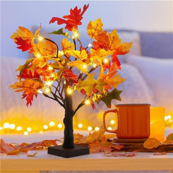 24 LED Fall Lighted Maple Tree Light, Thanksgiving  Table Light - Picture 5 of 7